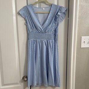 Chic Blue Striped Midi Dress